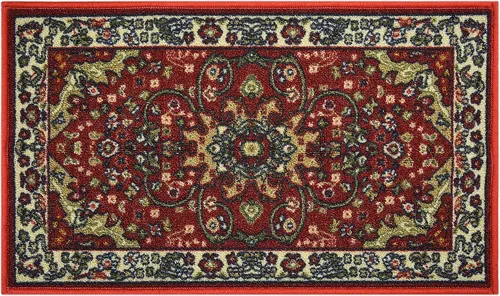 RugStylesOnline Tapete Isfahan de medallón persa, color rojo oscuro, tapete de goma antideslizante para puerta de entrada interior, tapete de puerta