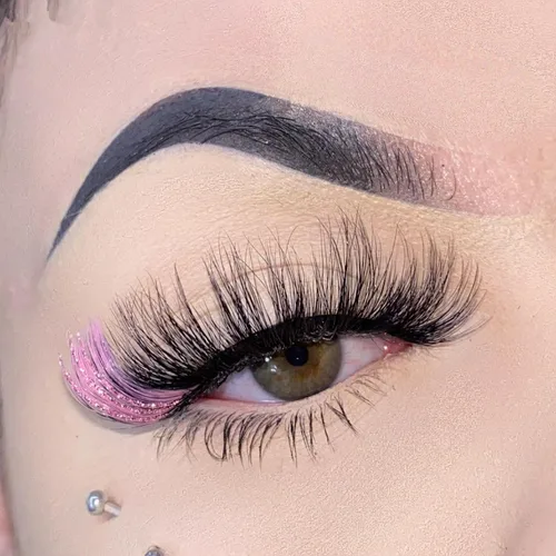 Miniatura 6 de Pestañas postizas negras y rosas con purpurina de color, 1 par de pestañas para mujer, pestañas postizas con reflejos en el extremo, tira