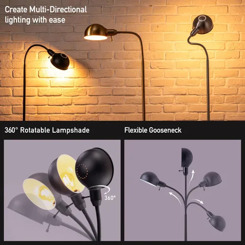 Miniatura 2 de O'Bright Nova - Lámpara de pie ajustable con cuello de ganso flexible y pantalla giratoria, casquillo E26, base de 10 pulgadas - Ideal para lectura