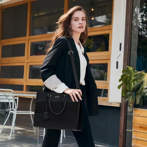 Miniatura 3 de LOVEVOOK Bolsa de mano para laptop para mujer, bolsa de trabajo, oficina, maletín para computadora con bolso de mano Negro