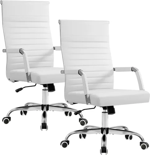 Miniatura 9 de Furmax silla de escritorio de oficina acanalada con respaldo medio de piel sintética silla de trabajo ejecutiva de conferencia silla giratoria Blanco