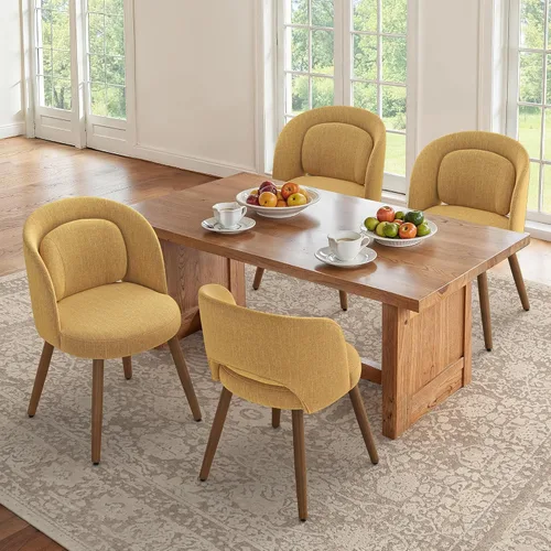 Miniatura 10 de LUE BONA Juego de 2 sillas de comedor, modernas sillas de cocina tapizadas con patas de madera maciza, respaldo curvado y soporte lumbar