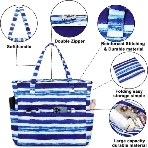 Miniatura 8 de Bolsas impermeables para la playa y la piscina, para mujeres y mujeres, extragrandes, bolsa de transporte con compartimento húmedo para viajes