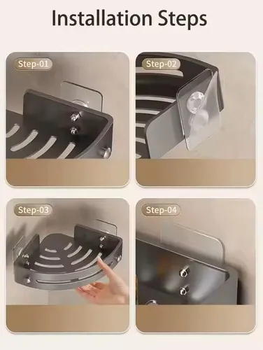 Miniatura 6 de Organizador de ducha esquinero, estante de almacenamiento de baño negro montado en la pared, estante organizador de plástico con agujeros