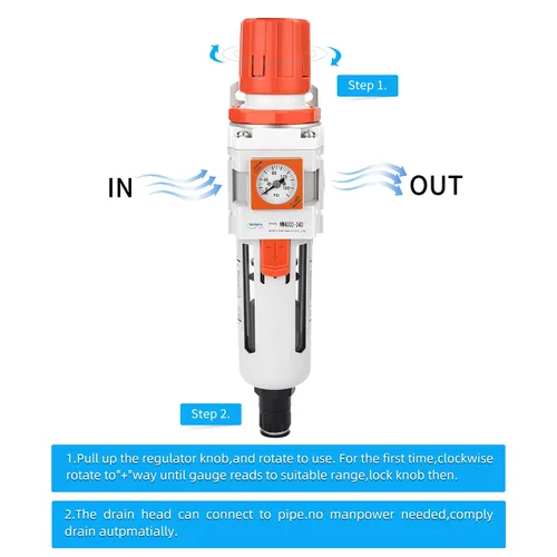 Miniatura 4 de NANPU 1/2 "NPT Embedded Gauge Compressed Air Filter/Regulador Piggyback Combo, Drenaje Automático, Elemento de Latón de 5 Micrones, Cuenco