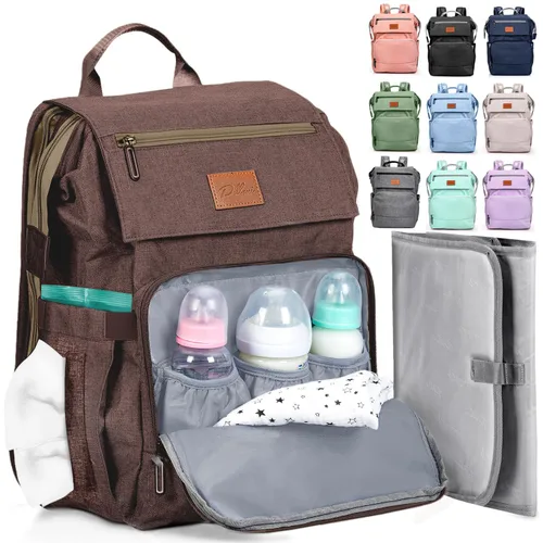 Miniatura 26 de PILLANI Mochila para Pañales de Bebé - Bolsa Grande para Niños y Niñas, Mochila Impermeable para Pañales - Bolsas de Pañales de Viaje con R. Beige