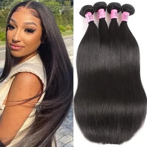 Miniatura 18 de Cabello 7 a malayo liso, 4 paquetes sin procesar, vírgenes, extensiones de pelo, cabello humano con longitudes mixtas, 100% cabello humano