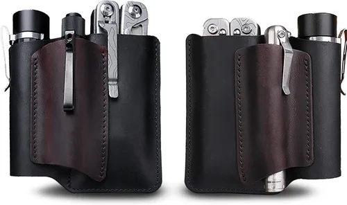 Miniatura 10 de VIPERAED PJ38 Funda multiherramienta de cuero para hombres, 4 en 1, organizador de bolsillo EDC para cuchillo de bolsillo, linterna multiherramienta