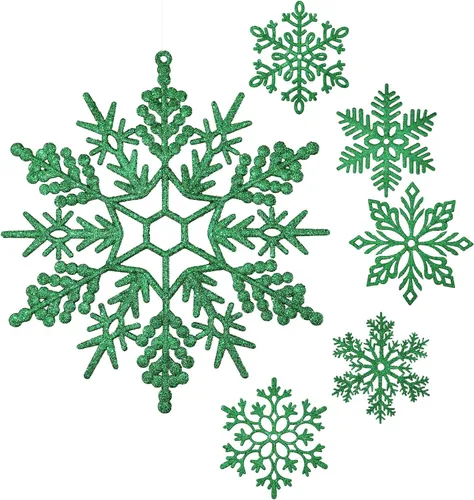 Miniatura 15 de Sratte Paquete de 24 adornos de copos de nieve grandes con purpurina de 12 pulgadas, decoración gigante de plástico para colgar en invierno, Plata