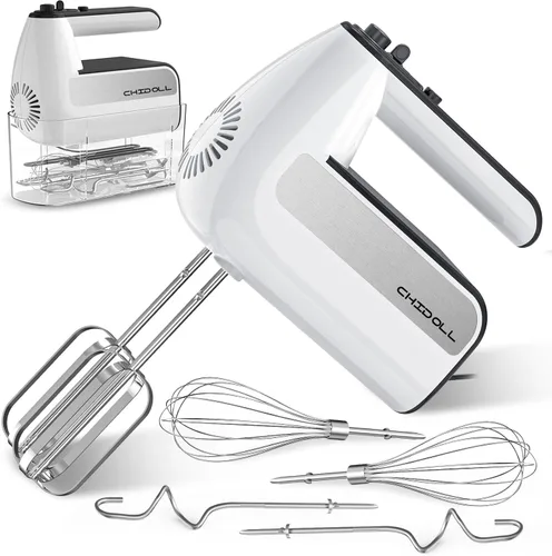 Batidora de mano eléctrica de 5 velocidades, batidora de mano de 800 W con turbo para hornear y cocinar, mezclador de alimentos de cocina con Blanco