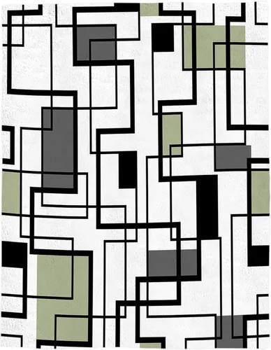 Miniatura 5 de Manta acogedora de franela con diseño geométrico, color negro, gris, verde salvia, arte abstracto, manta ligera de vellón súper suave para sofá
