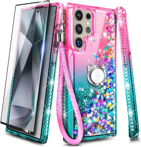 Miniatura 9 de NGB Diseñada para Funda Samsung Galaxy S22 Ultra, Rosa/Aguamarina Bonita Funda con Purpurina Líquida Brillante para Mujeres Niñas Niños