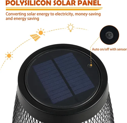 Miniatura 2 de Solar Yard Lámpara solar de pie para exteriores, pantalla de alambre de metal, linterna LED moderna parpadeante para exteriores, resistente a