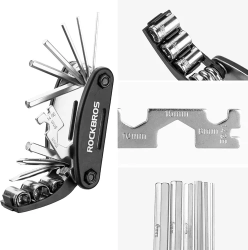 Miniatura 5 de ROCKBROS Kit de herramientas para bicicleta 16 en 1 – Multifunción – Herramienta portátil y plegable para ciclismo con llave Allen, palancas