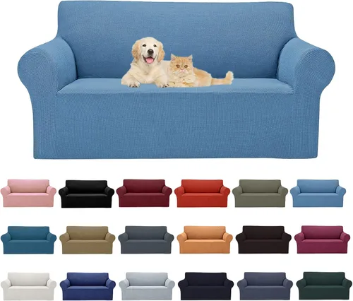 Miniatura 56 de Cupuamon Funda elástica para sofá de 1 plaza, funda protectora de muebles con parte inferior elástica de tela jacquard a cuadros pequeños para Beige