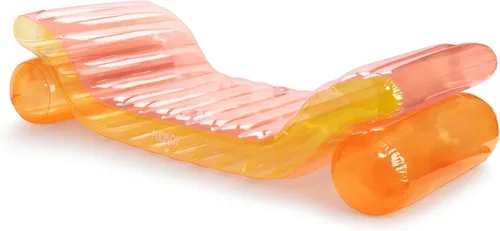 FUNBOY Flotador inflable gigante de lujo con doble tumbona de arco iris transparente, material rosa, naranja y amarillo, perfecto para una fiesta de