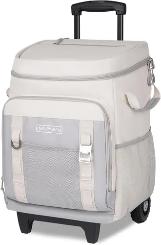 Miniatura 9 de INSMEER Cooler with Wheels and Handle, 80 Cans/50L Rolling Cooler, Portable Soft Sided Cooler with Wheel, 2-in-1 Collapsible Trolley Cart, Large