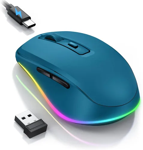 PEIOUS Ratón Inalámbrico Jiggler - Ratones Inalámbricos LED con Mover de Ratón Integrado, Ratón Móvil Recargable para Laptop con Movimiento Azul