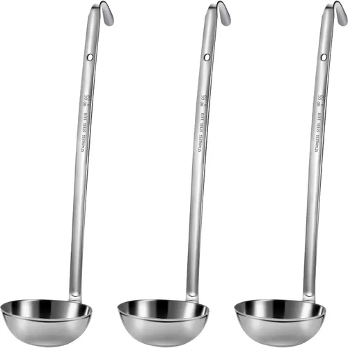 meekoo 3 Piezas Cucharones de Acero Inoxidable Cucharón de Sopa con Mango con Borde de Vertido para Cocina Cocinando Sopa Salsa (3 oz)