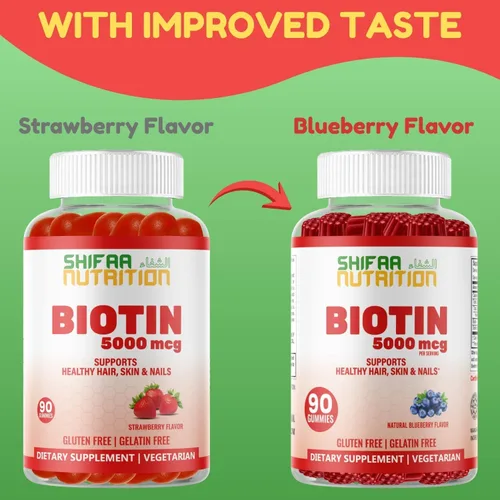 Miniatura 2 de SHIFAA NUTRITION Gomitas veganas de biotina para adultos y niños 90 gomitas 5000 mcg 45 porciones Sin OMG Sin gluten, gelatina, maní, huevo