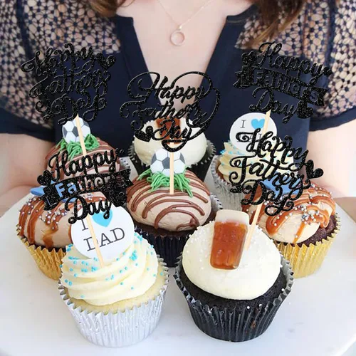 Miniatura 7 de 24 adornos para cupcakes con purpurina para el Día del Padre, con purpurina, corazón, amor, padre, mejor papá, decoración de cupcakes para feliz día