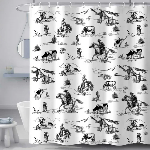 Cortina de ducha de vaquero occidental, cortina de ducha de vaquero salvaje oeste, caballo y cactus del desierto, cortina de ducha para baño,