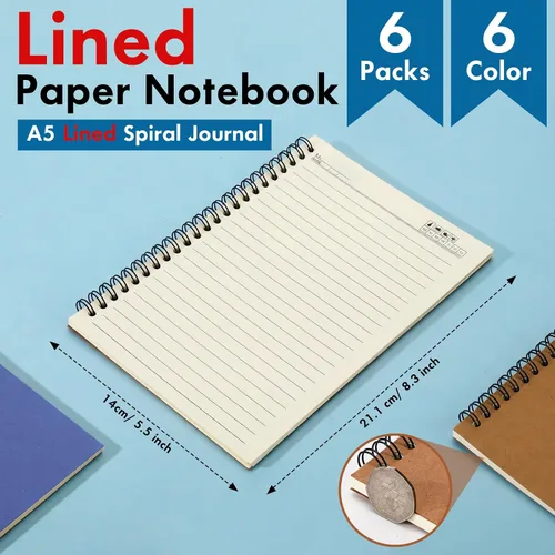 Miniatura 2 de Epakh Paquete de 6 cuadernos en espiral a granel, cuaderno de espiral de tapa dura de regreso a clases, 5.5 x 8.3 pulgadas, cuaderno de notas
