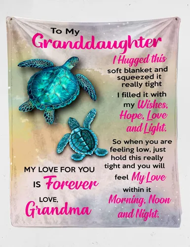 Miniatura 2 de Manta Personalizada para Mi Nieta de Abuela Mamá Abuelo, Manta Personalizada con Letras de Tortuga Edredones Microforro Polar Manta de Vellón
