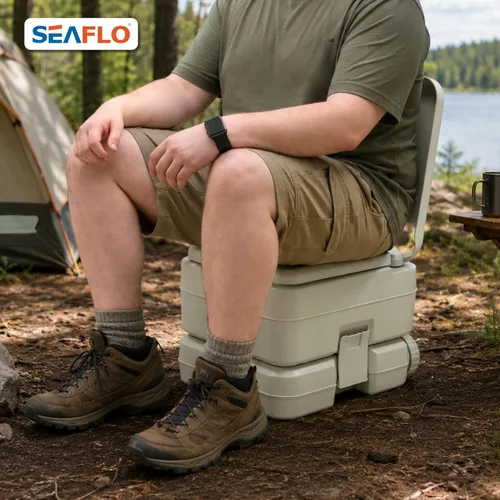 Miniatura 11 de SEAFLO Premium Camping Portable Toilet - 5.8 Gallon Waste 3.43 Gall Fresh Tank (100 Flushes), 440 lbs Max Weight, Level Indicator, Sealed Waste Tank