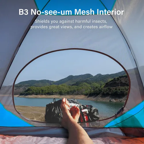 Miniatura 4 de BISINNA Tienda de campaña para 2/4 personas, tienda de campaña ligera para mochileros, impermeable, resistente al viento, dos puertas, fácil Azul