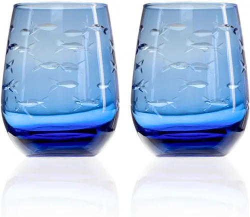 Miniatura 18 de Rolf Glass School of Fish - Copas de vino blanco de 12 onzas, juego de 4 copas de vino sin plomo, copas de vino grabadas con rueda de diamante, 12oz