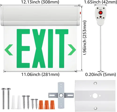 Miniatura 6 de LEONLITE Señal de salida de emergencia verde, UL 924, letrero de salida LED con borde iluminado, luces de salida cableadas con batería de respaldo