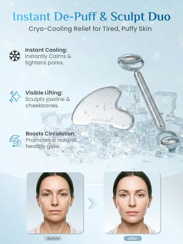 Miniatura 2 de Rena Chris Gua Sha y juego de rodillos faciales: rodillo de acero inoxidable antirotura para un uso duradero, esculpir la mandíbula y reducir