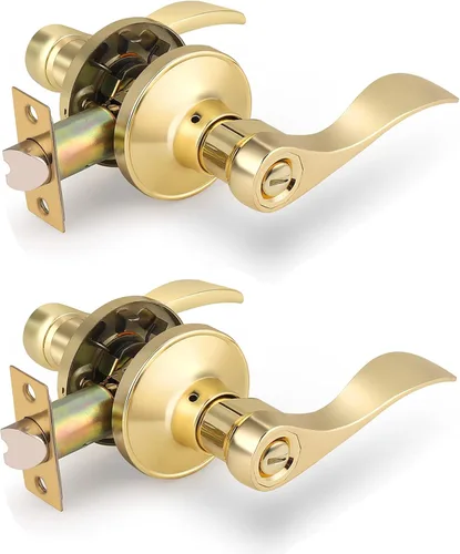 Miniatura 32 de Gobrico - Manija de puerta de privacidad negra mate, paquete de 1, palanca interior sin llave para dormitorio y baño, reversible, estilo onda/gota