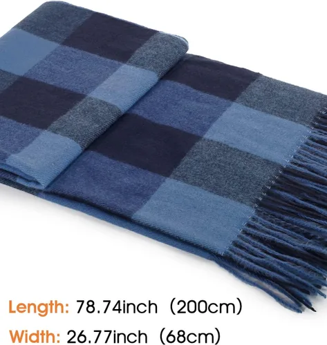 Miniatura 3 de Bufanda de invierno para mujer, chal grande y cálido, clásico con borlas, a cuadros, bufandas gruesas