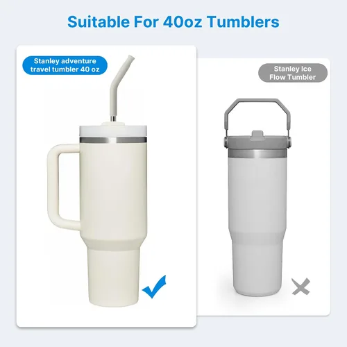 Miniatura 2 de Popote de Metal con Punta de Silicona para Vaso Stanley de 40 onzas, 2 Piezas Popotes de Acero Inoxidable de Repuesto para Vaso de Viaje Stanley