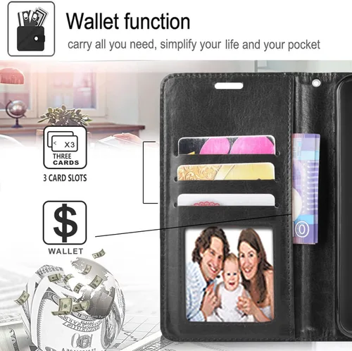 Miniatura 5 de STARSHOP Funda compatible con Samsung Galaxy S22 Ultra, de piel sintética, a prueba de golpes, con ranuras para tarjetas de crédito y cierre Oscuro