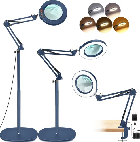 Miniatura 11 de LANCOSC 10X Lupa con luz y soporte, lámpara de pie oscilante ajustable 3-en-1, 5 modos de color, atenuación sin escalones, lupa manos libres con luz