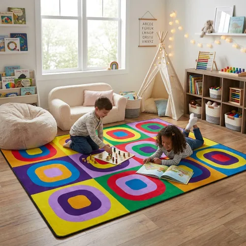 Miniatura 4 de Alfombra para niños, alfombras para el aula, alfombra de juegos – Alfombra infantil de 5 x 7 pies con parte trasera de goma, alfombra colorida