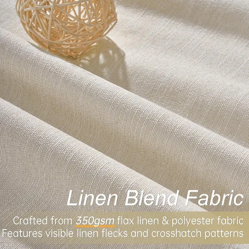 Miniatura 2 de Topfinel Cortinas opacas, blanco beige, 2 paneles, ventanas pequeñas, textura, mezcla de lino, bohemia, abedul, rural, gancho, bolsillo trasero