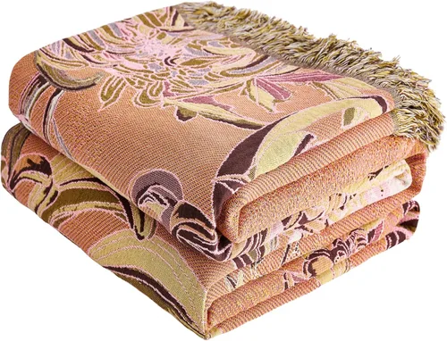 Miniatura 20 de VANJOROY - Manta bohemia de 100% algodón orgánico, transpirable, ultrasuave, decoración rústica, manta decorativa con diseño floral para todas