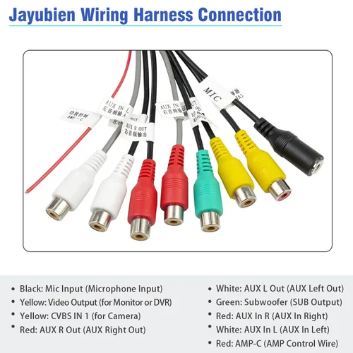 Miniatura 3 de Arnés de cableado para estéreo de coche Android de 20 pines RCA con 8 conectores RCA hembra de radio, ensamblaje de conectores de video CVBS AUX SUB