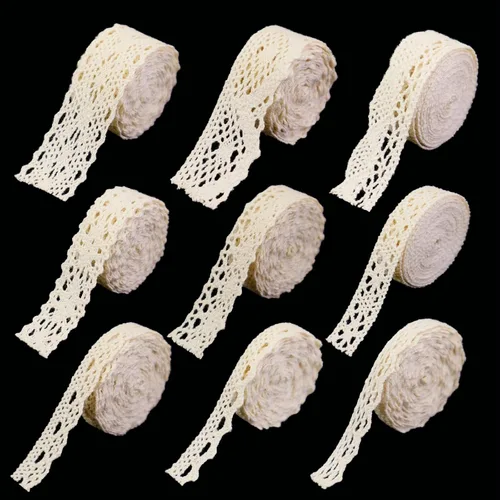 Cinta de encaje beige de 18 yardas de algodón con ribete de encaje de ganchillo vintage para decoración de boda, paquete de Navidad, suministros de