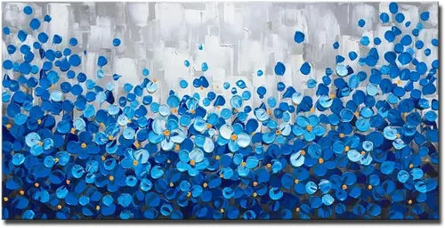 Miniatura 22 de MyArton Arte de pared de lienzo texturizado, cuadrados abstractos, pintado a mano, pintura al óleo moderna de color azul oscuro, imagen