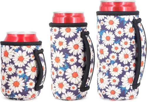 Miniatura 40 de Paquete de 3 fundas de neopreno reutilizables aisladas para latas con asa para refrescos, bebidas energéticas, gaseosas, cerveza, seltzer duro