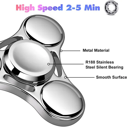 Miniatura 2 de Juguete Fidget Spinners, 2-5 minutos de tiempo de giro de acero inoxidable con rodamiento R188 de metal Fidget Spinner, EDC TDAH alivia el estrés