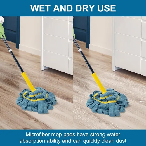 Miniatura 5 de Trapeadores Giratorios Autoescurribles para Limpieza de Pisos, Trapeador de Microfibra para Pisos con Mango Largo de 57 pulgadas, Trapeador Fácil