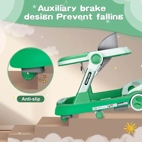 Miniatura 8 de Andador para bebés con ruedas 3 en 1, centro de actividades plegable con ruedas silenciosas, 10 alturas ajustables, centro de actividades anticaídas