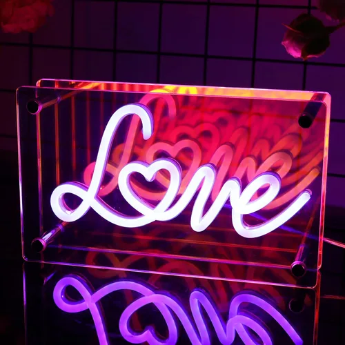 Miniatura 2 de Attivolife Letrero de neón de corazón infinito, lámpara de neón rosa iluminada, romántica caja de luz LED arcoíris con alimentación USB, decoración
