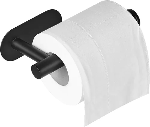DGWHYC Soporte autoadhesivo para papel higiénico, Soporte de papel higiénico negro mate a prueba de óxido de acero inoxidable 304 para baño, cocina